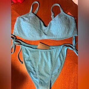 Wild Fable Aqua Blue Textured Bikini Set